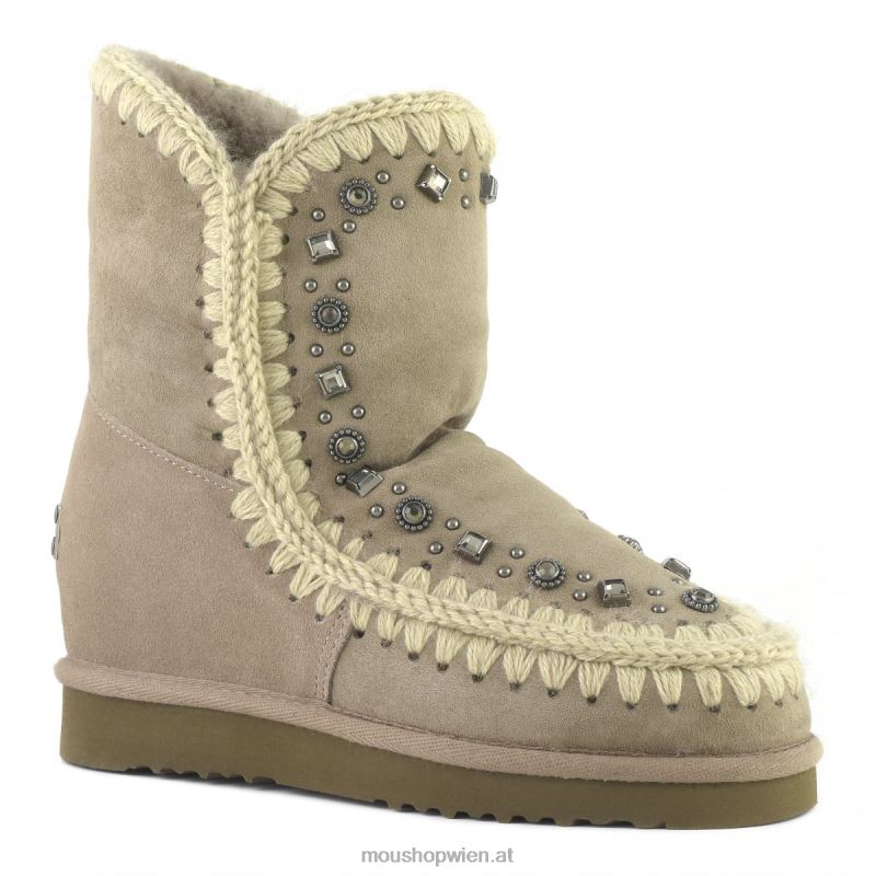 Frauen Eskimo-Innenkeil, kurze Nieten und Kristalle Mou P660X564 Elefantengrau
