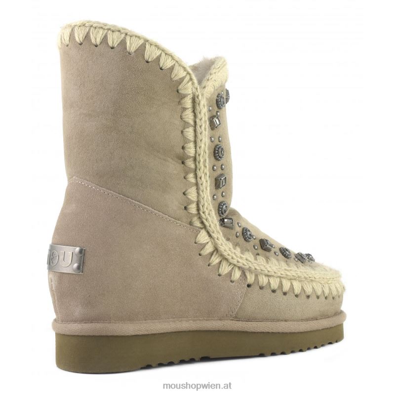Frauen Eskimo-Innenkeil, kurze Nieten und Kristalle Mou P660X564 Elefantengrau