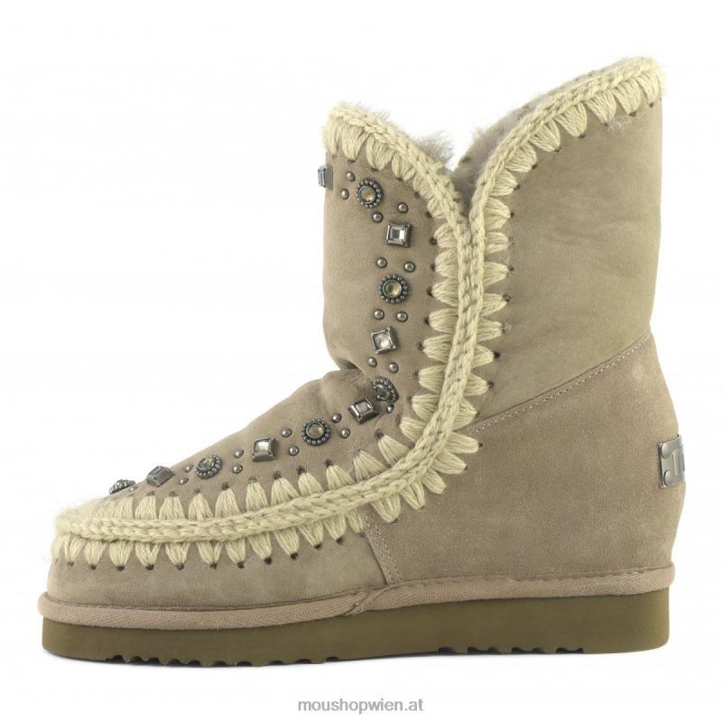 Frauen Eskimo-Innenkeil, kurze Nieten und Kristalle Mou P660X564 Elefantengrau