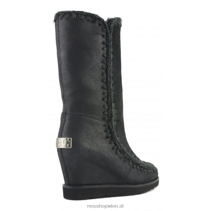 Frauen Französischer Zehenkeil hoch Mou P660X580 rissig schwarz/grau