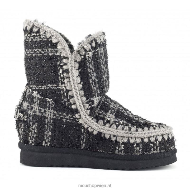 Frauen Innenkeil, kurzer Schottenkaro Mou P660X557 Tartan Lurex schwarz-weiß