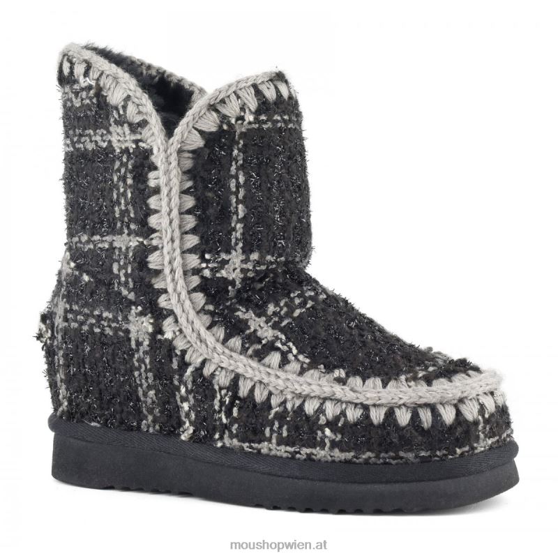 Frauen Innenkeil, kurzer Schottenkaro Mou P660X557 Tartan Lurex schwarz-weiß