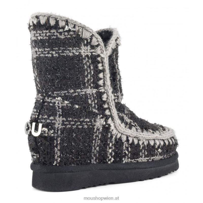 Frauen Innenkeil, kurzer Schottenkaro Mou P660X557 Tartan Lurex schwarz-weiß