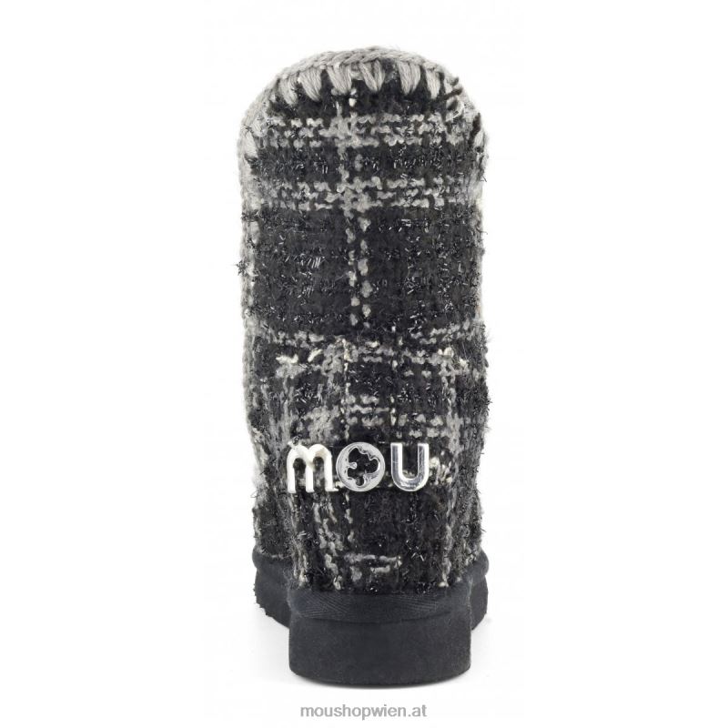 Frauen Innenkeil, kurzer Schottenkaro Mou P660X557 Tartan Lurex schwarz-weiß