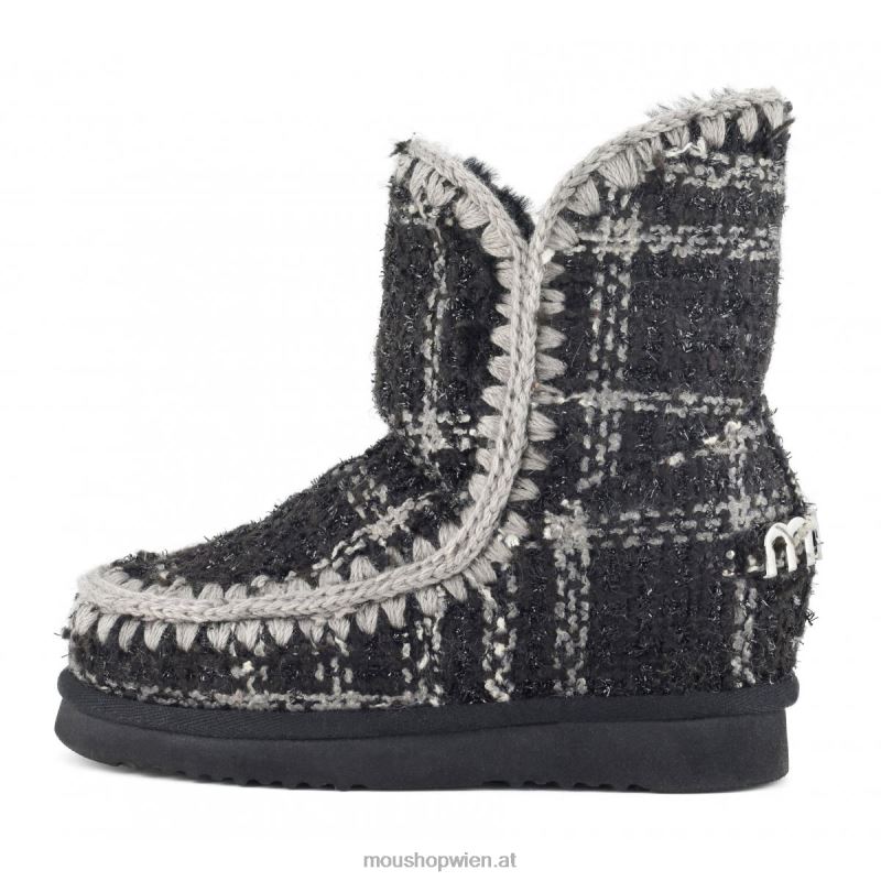 Frauen Innenkeil, kurzer Schottenkaro Mou P660X557 Tartan Lurex schwarz-weiß