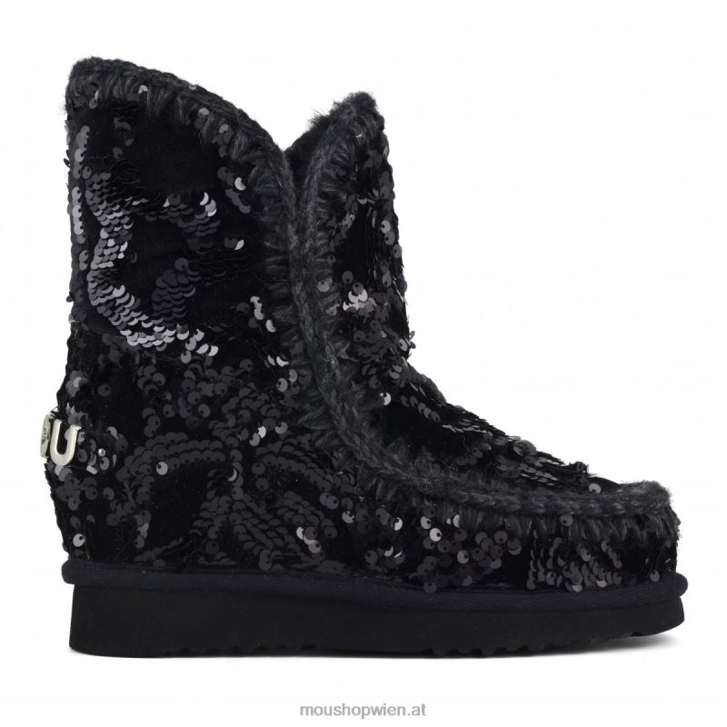 Frauen Innenkeil mit schillernden Pailletten Mou P660X543 schillernde Pailletten blau schwarz auf schwarz