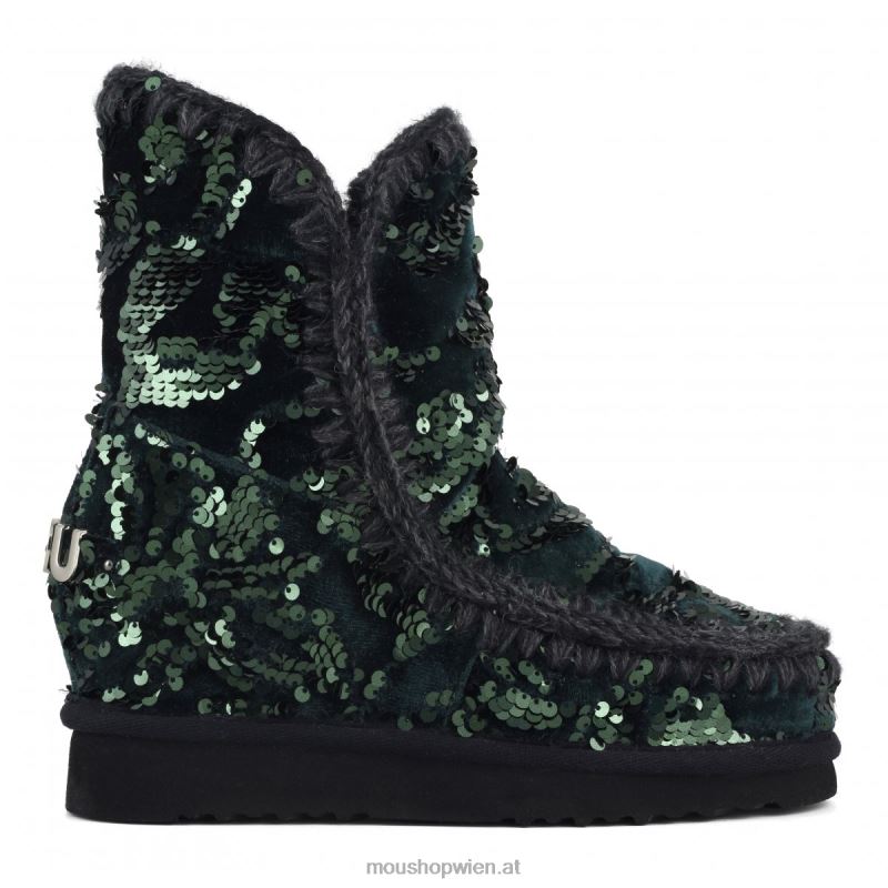 Frauen Innenkeil mit schillernden Pailletten Mou P660X544 schillernde Pailletten grün auf Samt