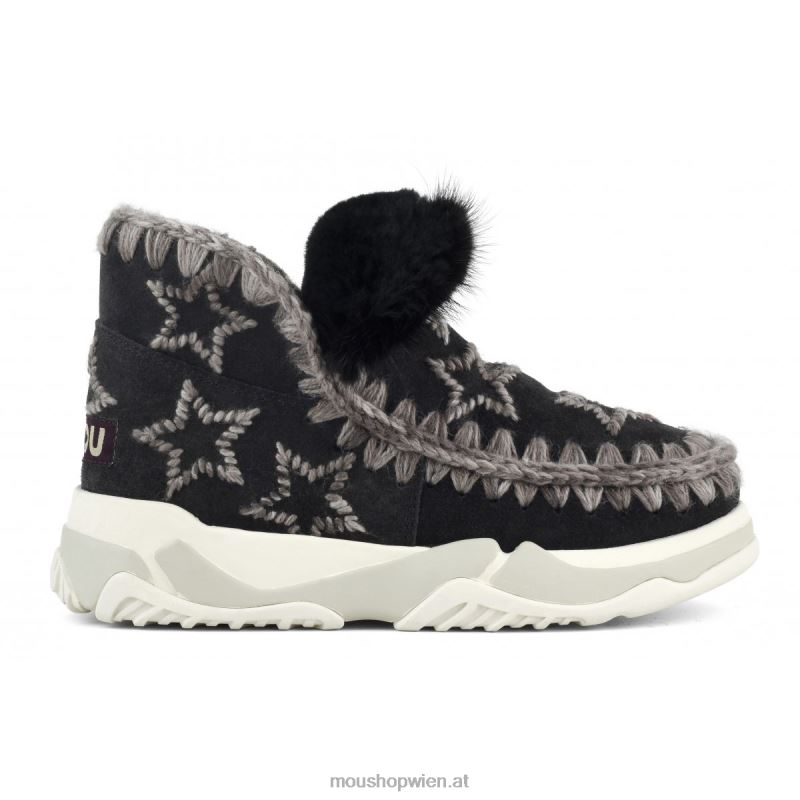 Frauen Eskimo-Sneaker aus Wolle mit Sternenstickerei Mou P660X690 aus schwarz