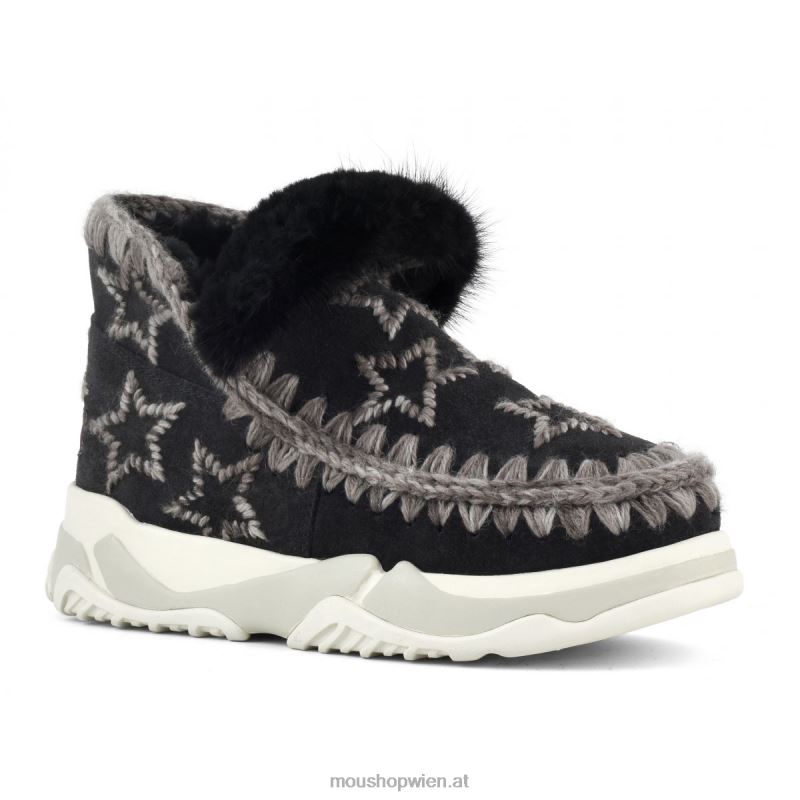Frauen Eskimo-Sneaker aus Wolle mit Sternenstickerei Mou P660X690 aus schwarz