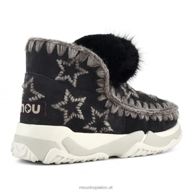 Frauen Eskimo-Sneaker aus Wolle mit Sternenstickerei Mou P660X690 aus schwarz