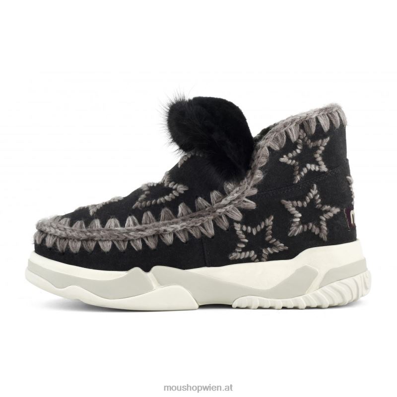 Frauen Eskimo-Sneaker aus Wolle mit Sternenstickerei Mou P660X690 aus schwarz