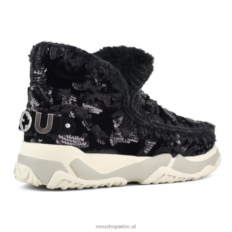 Frauen Eskimo-Sneaker mit Pailletten Mou P660X704 schillernde Pailletten blau schwarz auf schwarz