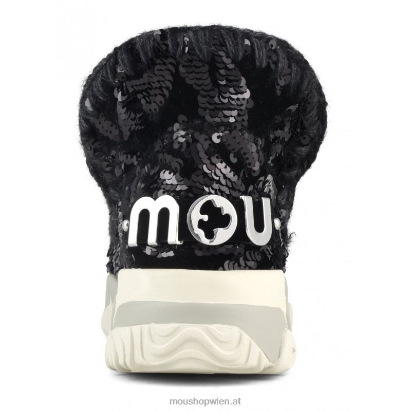 Frauen Eskimo-Sneaker mit Pailletten Mou P660X704 schillernde Pailletten blau schwarz auf schwarz