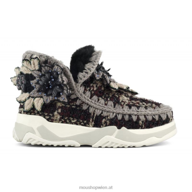 Frauen Eskimo-Trainer-Tartan-Blume Mou P660X703 Tartan-Lurex-Burgund