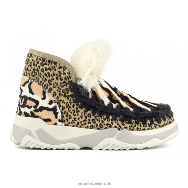Frauen Eskimo-Trainer aus gemischtem Ponyfell Mou P660X689 Zebra mit weißem Hintergrund und Orange