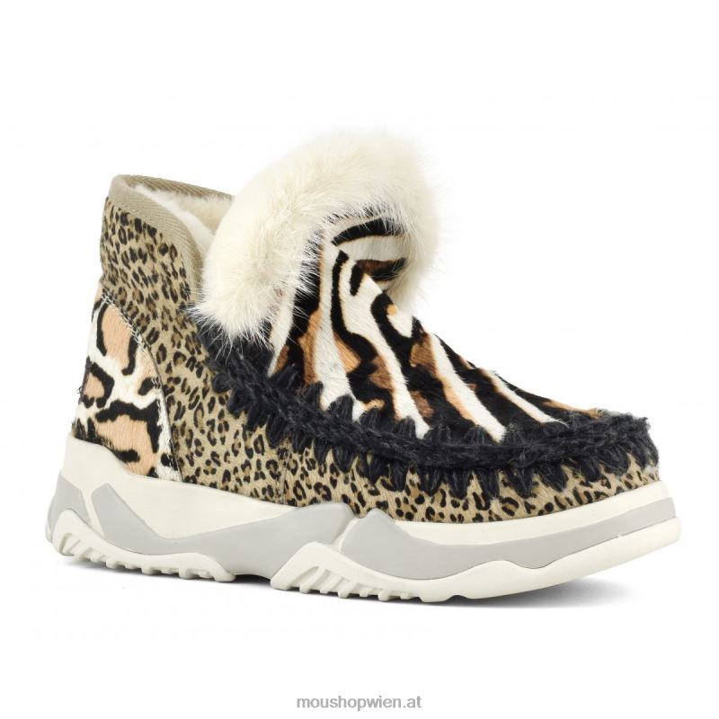 Frauen Eskimo-Trainer aus gemischtem Ponyfell Mou P660X689 Zebra mit weißem Hintergrund und Orange