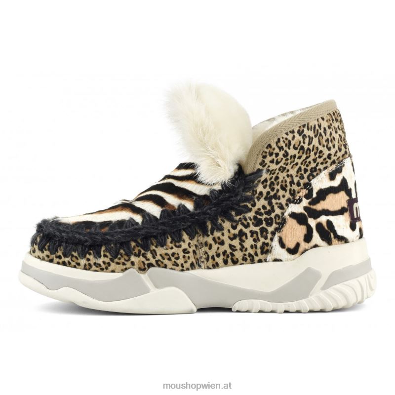 Frauen Eskimo-Trainer aus gemischtem Ponyfell Mou P660X689 Zebra mit weißem Hintergrund und Orange