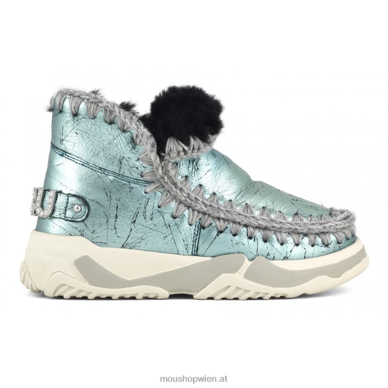 Frauen Eskimo-Trainer mit Strasssteinen Mou P660X694 Distressed-Metallic-Grün
