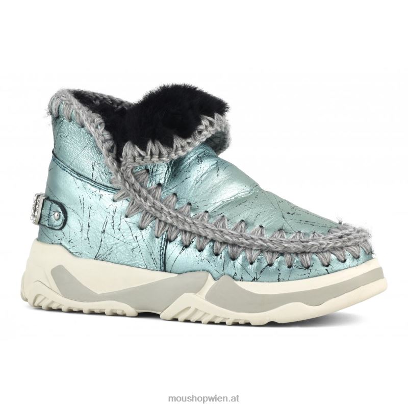 Frauen Eskimo-Trainer mit Strasssteinen Mou P660X694 Distressed-Metallic-Grün