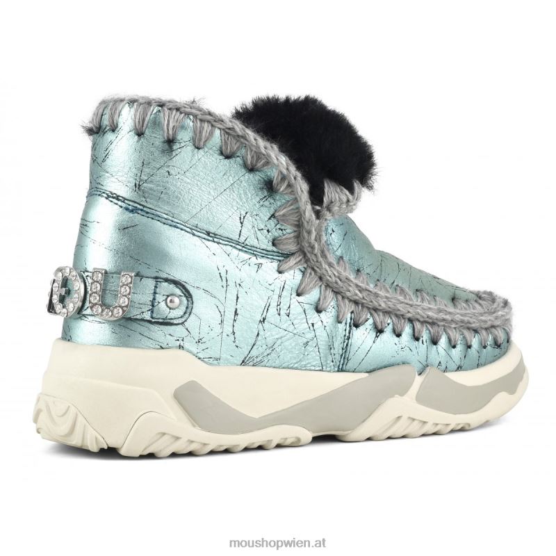 Frauen Eskimo-Trainer mit Strasssteinen Mou P660X694 Distressed-Metallic-Grün