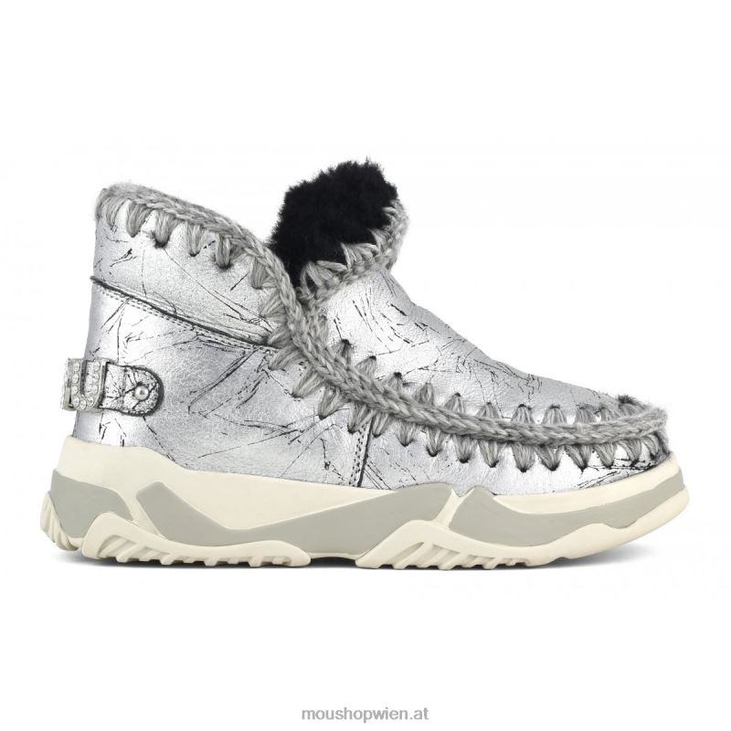 Frauen Eskimo-Trainer mit Strasssteinen Mou P660X695 Distressed-Metallic-Silber