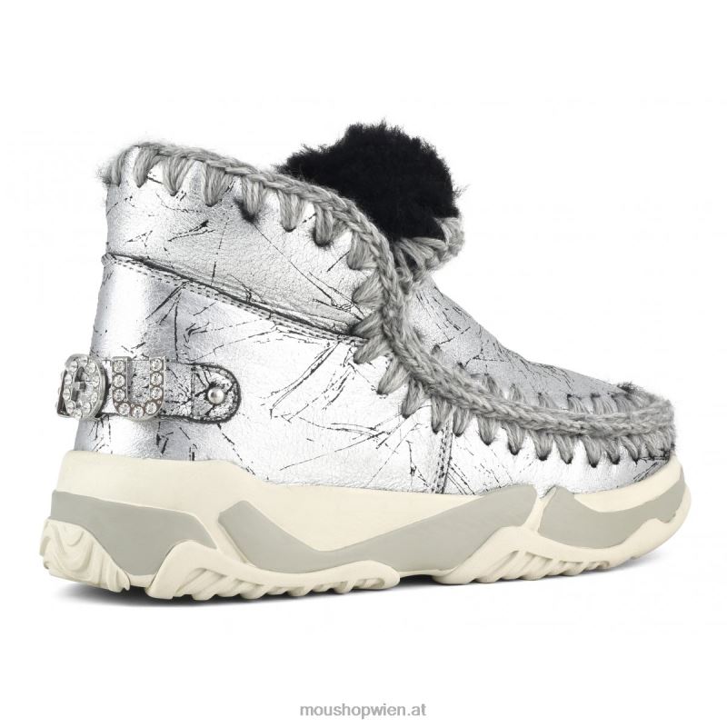 Frauen Eskimo-Trainer mit Strasssteinen Mou P660X695 Distressed-Metallic-Silber