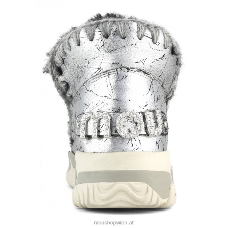 Frauen Eskimo-Trainer mit Strasssteinen Mou P660X695 Distressed-Metallic-Silber