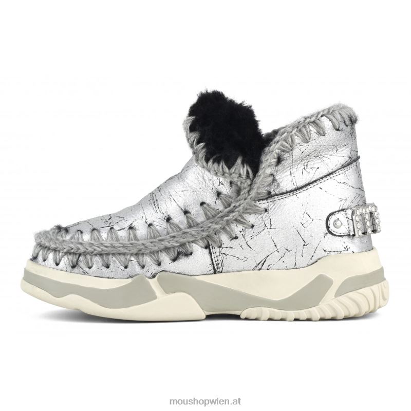 Frauen Eskimo-Trainer mit Strasssteinen Mou P660X695 Distressed-Metallic-Silber