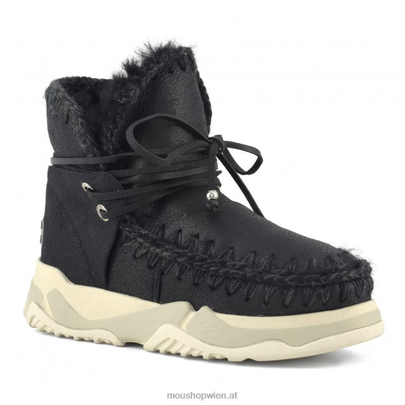 Frauen Eskimo-Trainer mit mittlerer Schnürung Mou P660X713 rissig schwarz/grau