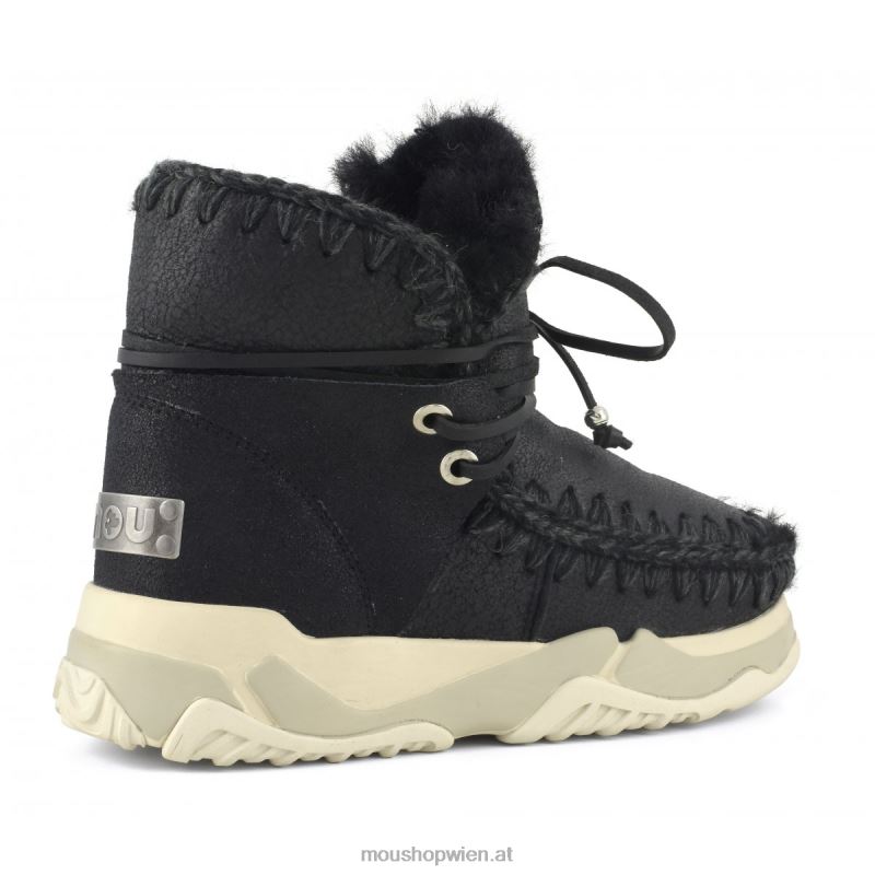 Frauen Eskimo-Trainer mit mittlerer Schnürung Mou P660X713 rissig schwarz/grau