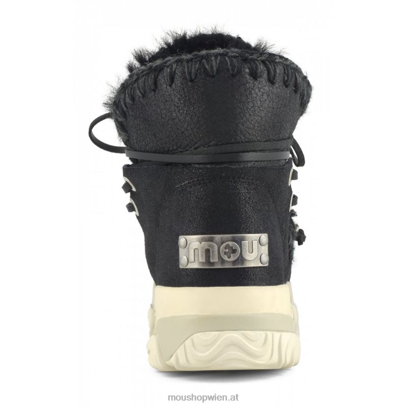 Frauen Eskimo-Trainer mit mittlerer Schnürung Mou P660X713 rissig schwarz/grau