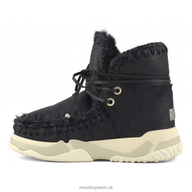 Frauen Eskimo-Trainer mit mittlerer Schnürung Mou P660X713 rissig schwarz/grau
