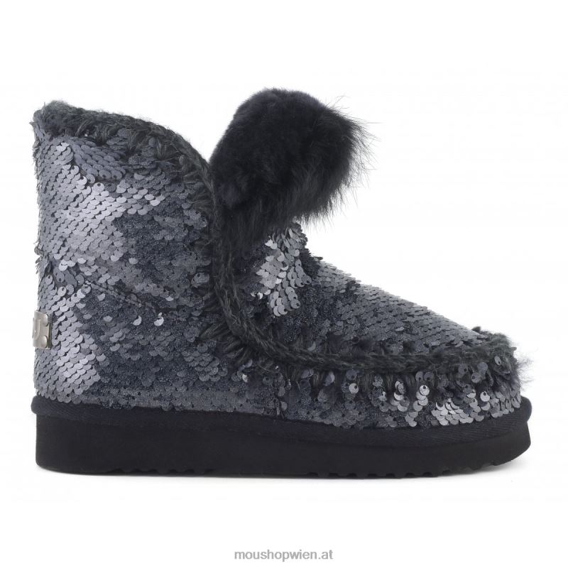 Frauen Eskimo-Kaninchenfellbesatz mit Pailletten Mou P660X378 Pailletten neu schwarz