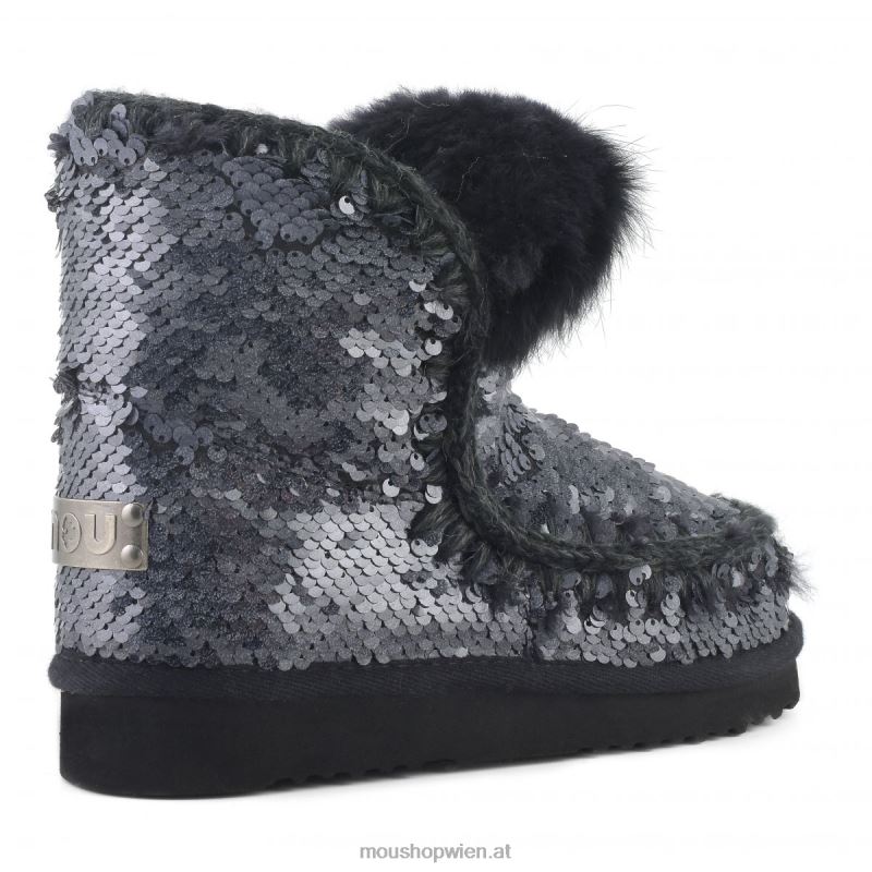 Frauen Eskimo-Kaninchenfellbesatz mit Pailletten Mou P660X378 Pailletten neu schwarz