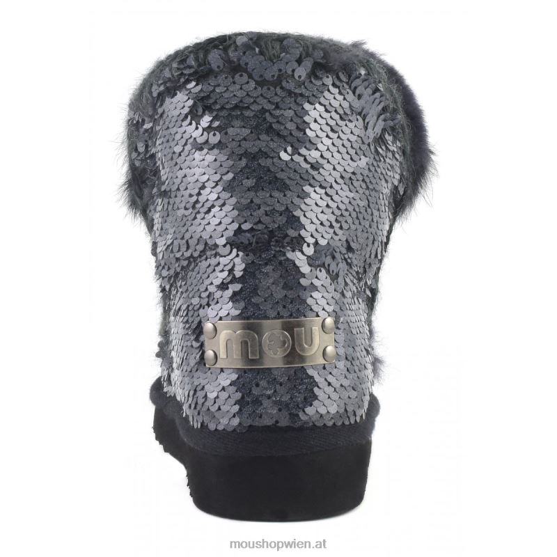 Frauen Eskimo-Kaninchenfellbesatz mit Pailletten Mou P660X378 Pailletten neu schwarz