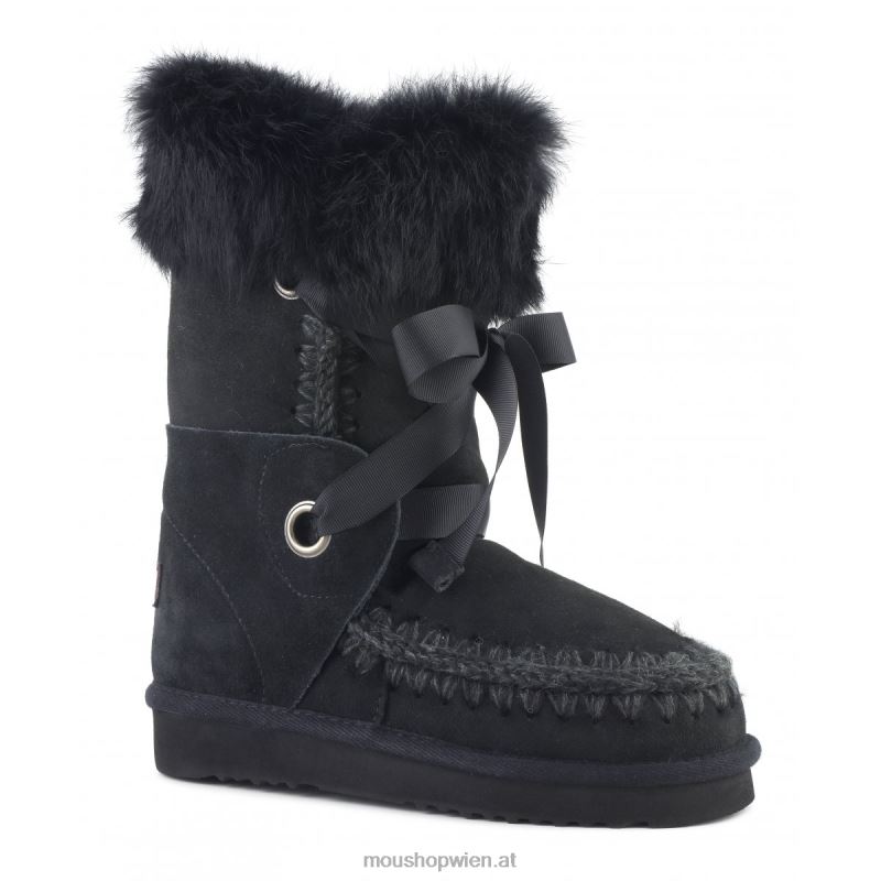 Frauen Eskimo-Spitze und Fell Mou P660X308 Schwarz