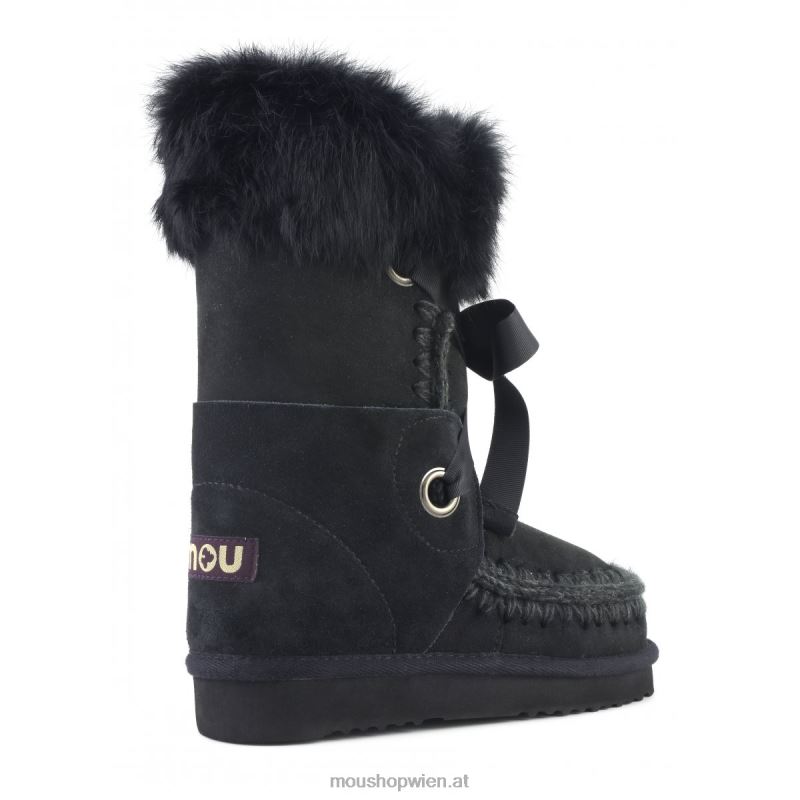 Frauen Eskimo-Spitze und Fell Mou P660X308 Schwarz