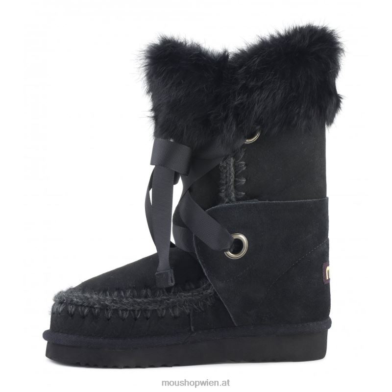 Frauen Eskimo-Spitze und Fell Mou P660X308 Schwarz