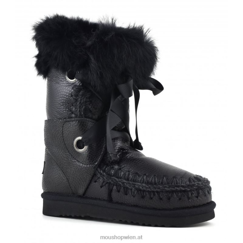 Frauen Eskimo-Spitze und Fell Mou P660X310 geprägtes Spiralschwarz