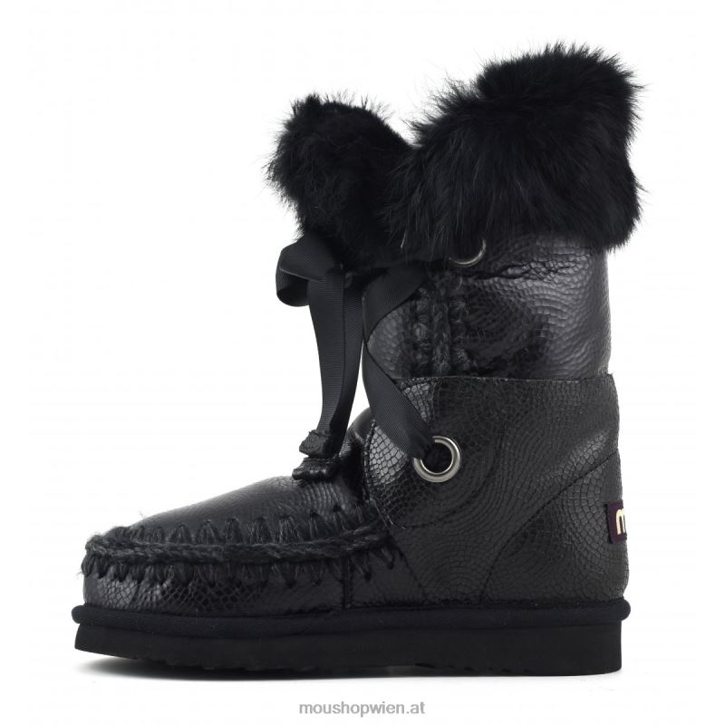 Frauen Eskimo-Spitze und Fell Mou P660X310 geprägtes Spiralschwarz