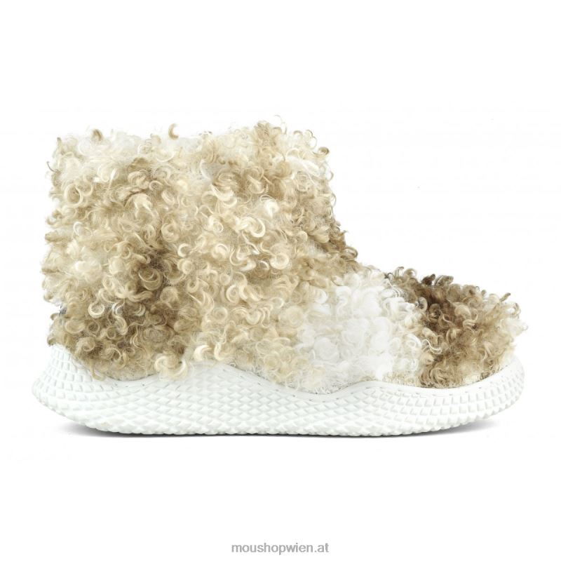 Frauen Slip-On-Stiefelette mit Öko-Sohle aus Teddyfleece, groß Mou P660X344 lockiger Teddy-Beige-Mix