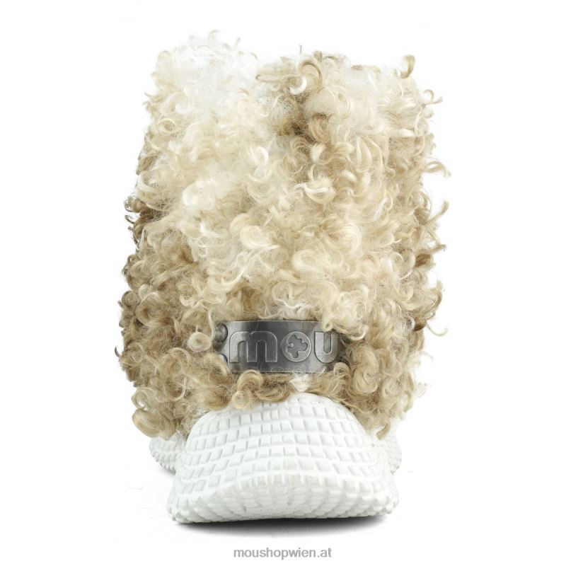 Frauen Slip-On-Stiefelette mit Öko-Sohle aus Teddyfleece, groß Mou P660X344 lockiger Teddy-Beige-Mix