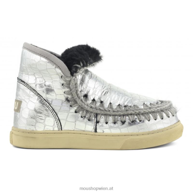 Frauen Eskimo-Sneaker Mou P660X667 schwarz silber glitzerndes Krokodil