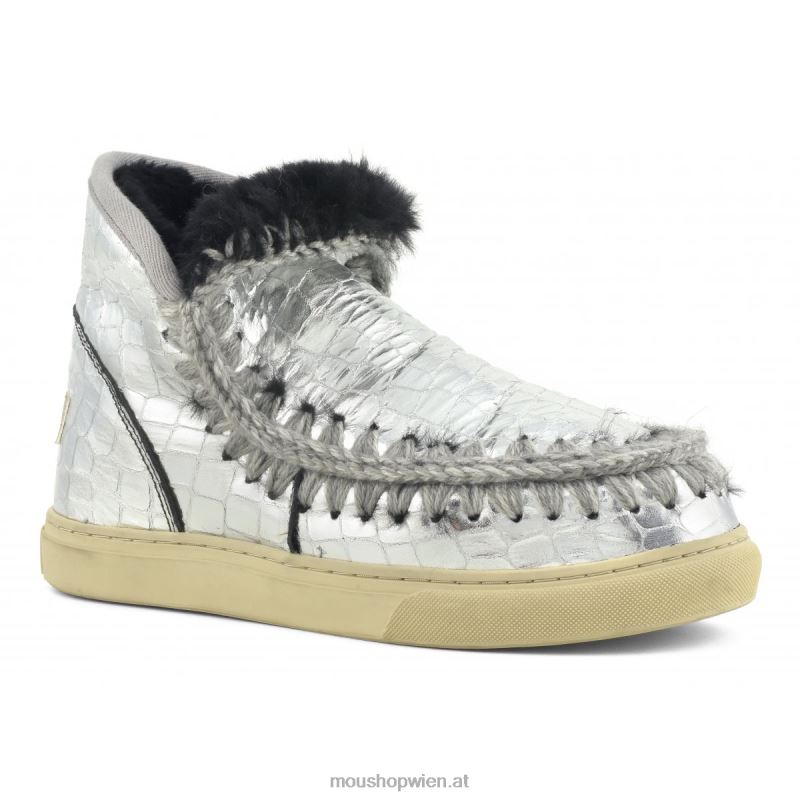 Frauen Eskimo-Sneaker Mou P660X667 schwarz silber glitzerndes Krokodil