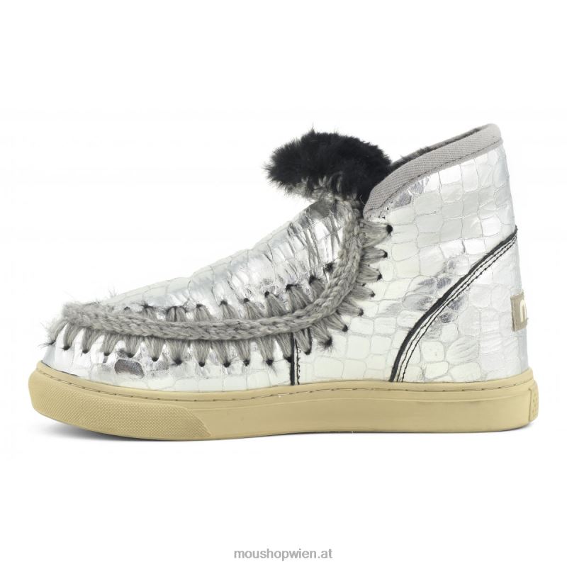Frauen Eskimo-Sneaker Mou P660X667 schwarz silber glitzerndes Krokodil