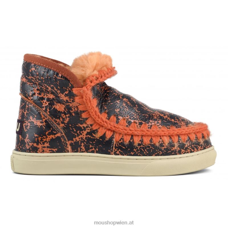Frauen Eskimo-Sneaker Mou P660X668 Knisterlack schwarz/auf orangefarbener Wolle