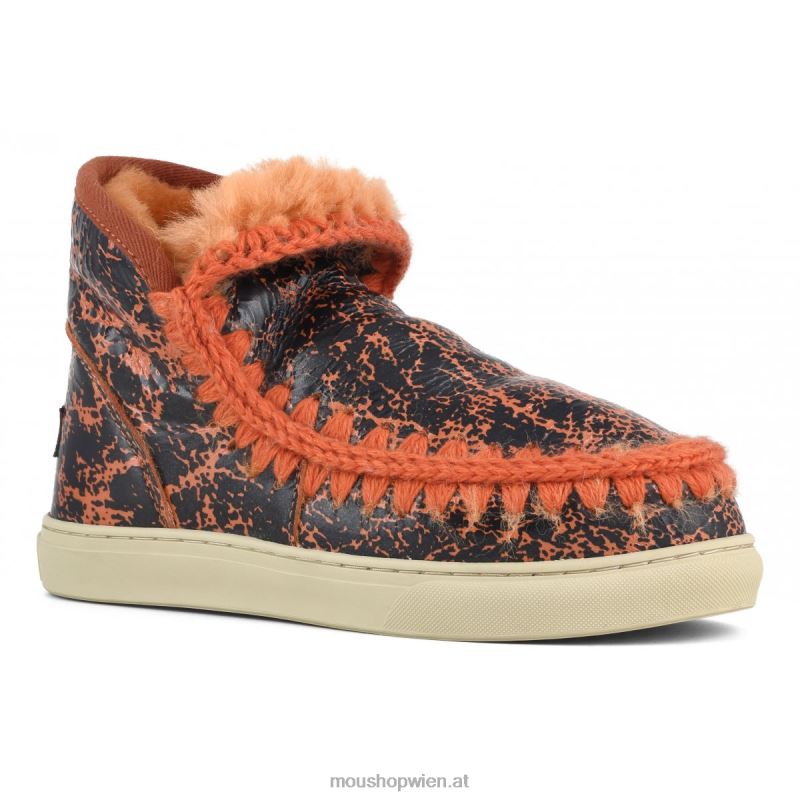 Frauen Eskimo-Sneaker Mou P660X668 Knisterlack schwarz/auf orangefarbener Wolle