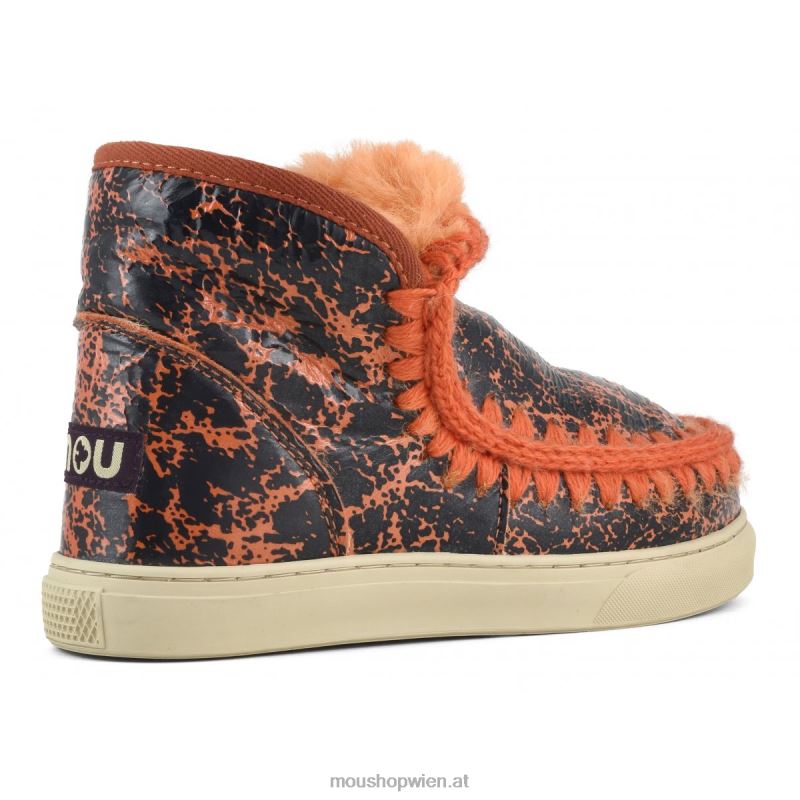 Frauen Eskimo-Sneaker Mou P660X668 Knisterlack schwarz/auf orangefarbener Wolle