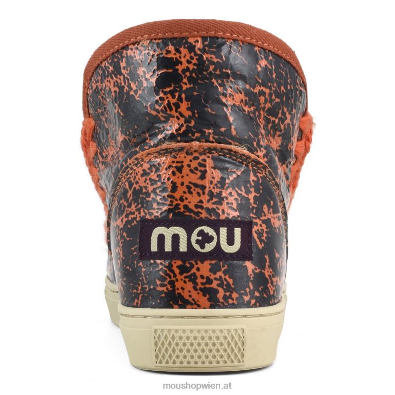 Frauen Eskimo-Sneaker Mou P660X668 Knisterlack schwarz/auf orangefarbener Wolle
