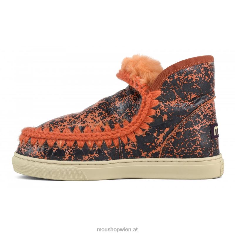 Frauen Eskimo-Sneaker Mou P660X668 Knisterlack schwarz/auf orangefarbener Wolle